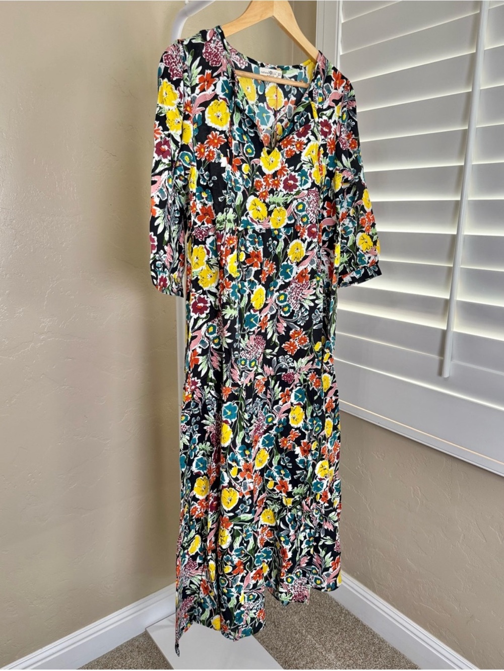 NATURAL LIFE Rayon Maxi Dress Tropical Garden Roses Floral XS NWT - Picture 6 of 11